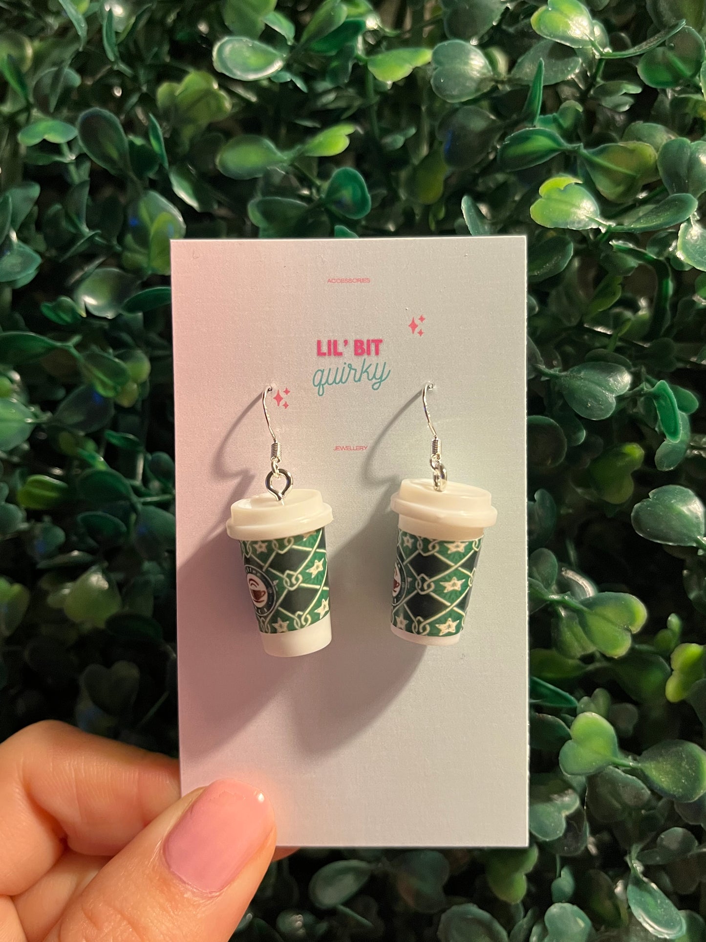 Festive Christmas coffee cup 925 sterling silver hook earrings
