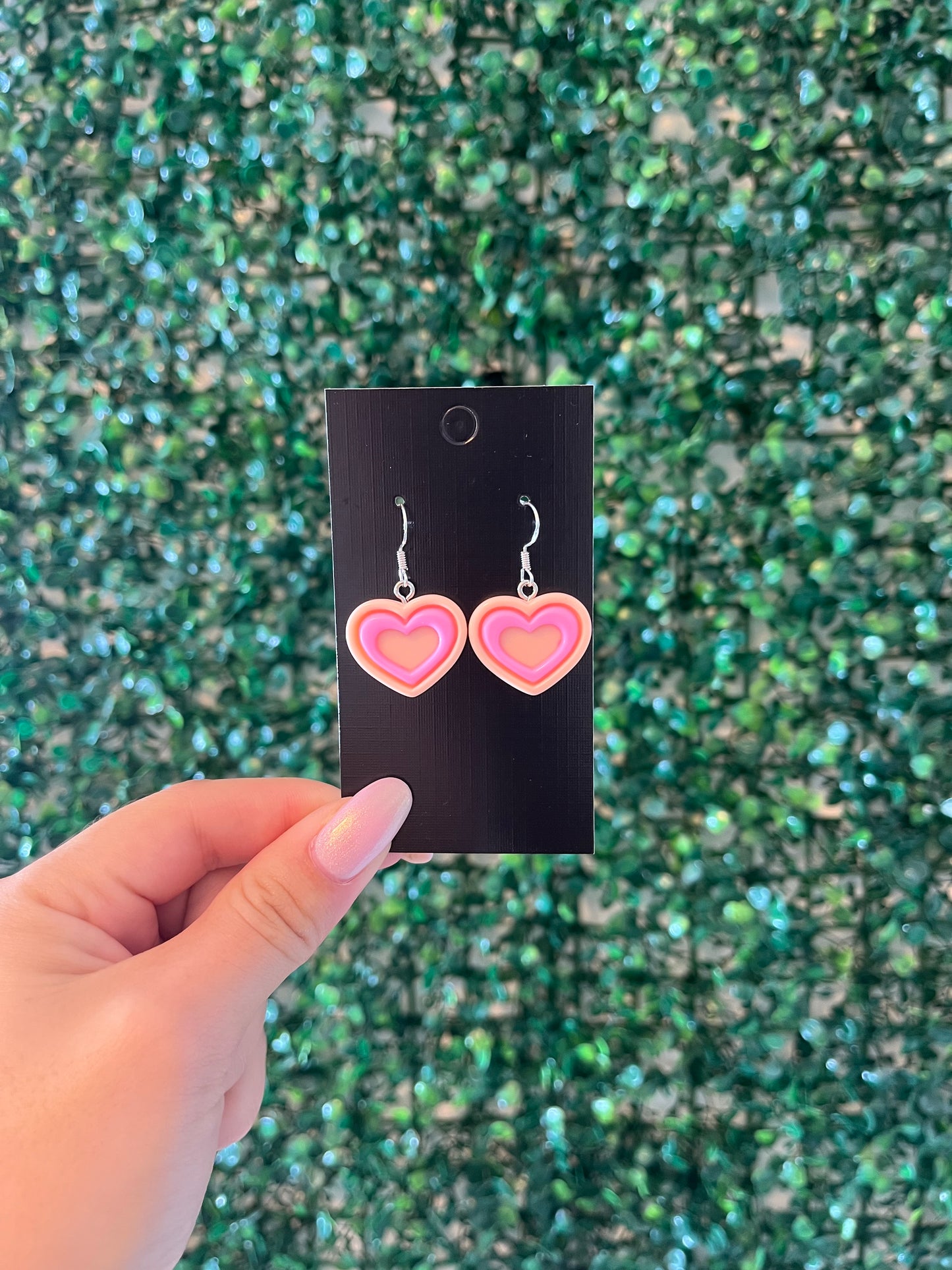 Coloured outline heart 925 sterling silver hook earrings.