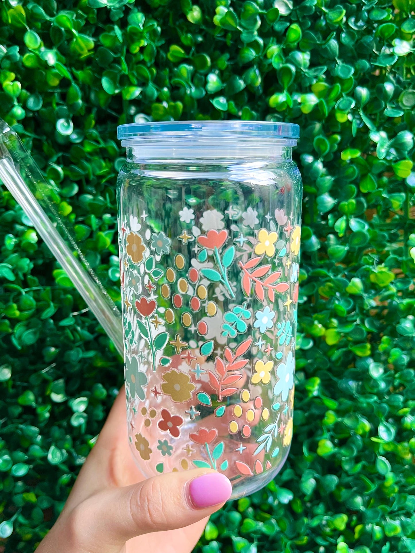 Delicate pretty floral designs 16oz plastic acrylic libbey cup tumbler with straw.