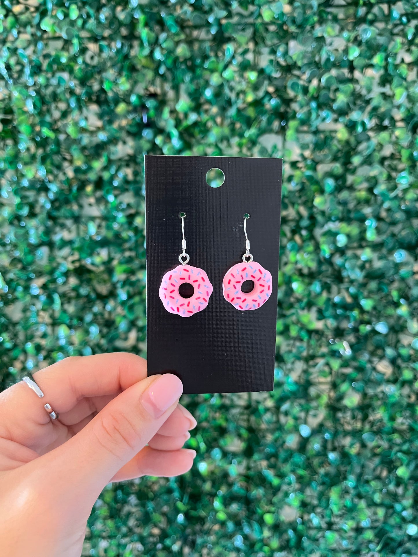 Cute donut sprinkle 925 sterling silver hook earrings.
