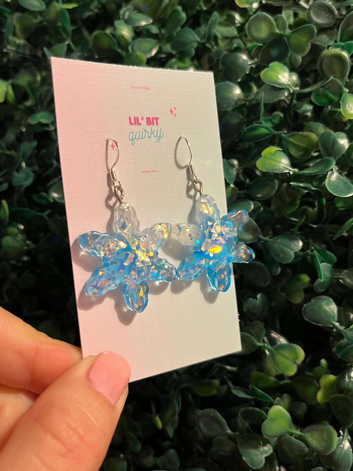 Iridescent snowflake 925 sterling silver hook earrings