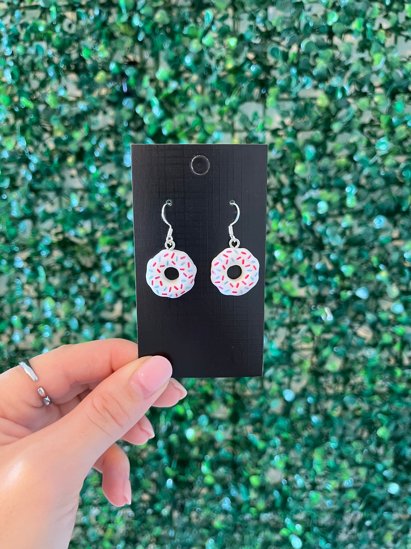 Cute donut sprinkle 925 sterling silver hook earrings.