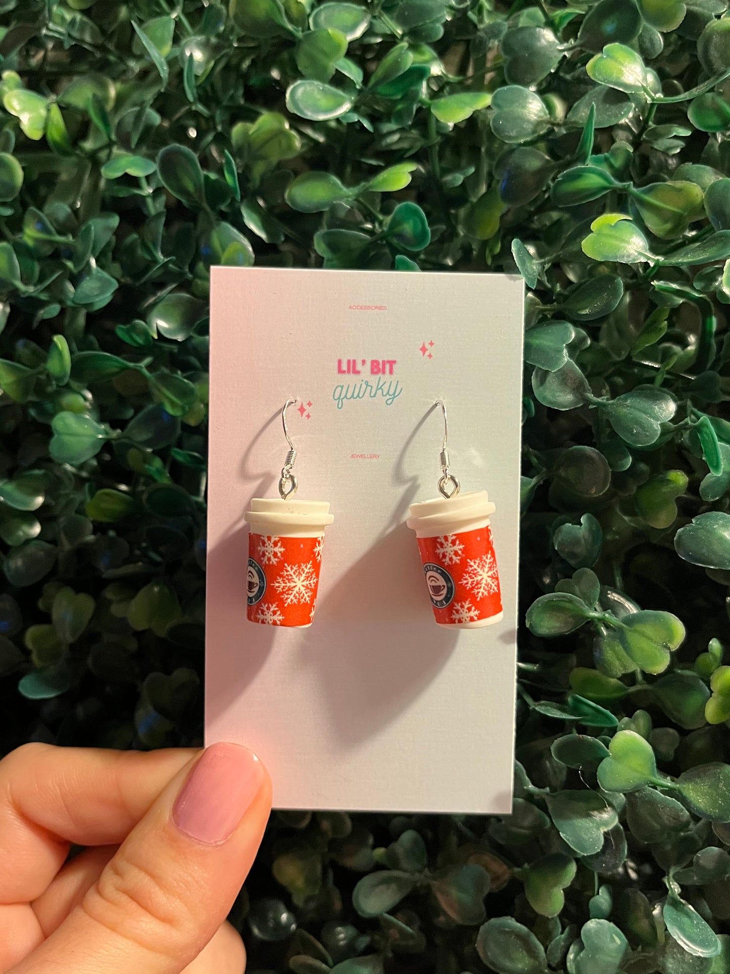 Festive Christmas coffee cup 925 sterling silver hook earrings