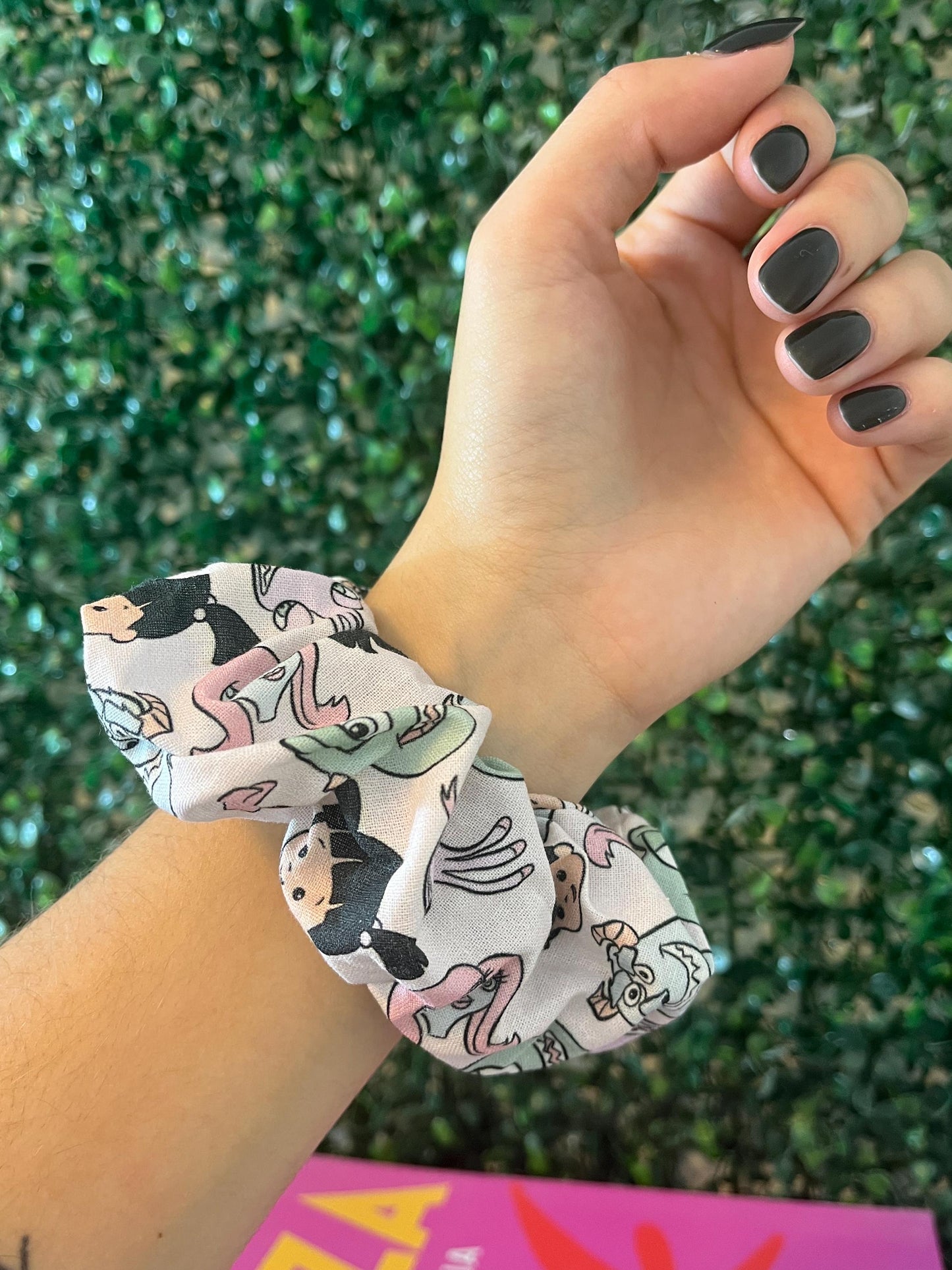 Handmade colourful character girl monster boo scrunchie hair tie elastic for thick hair.
