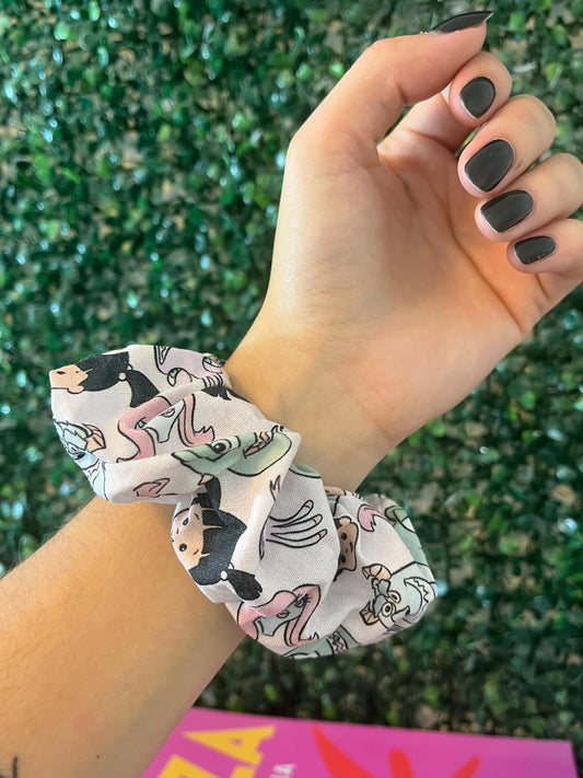 Handmade colourful character girl monster boo scrunchie hair tie elastic for thick hair.