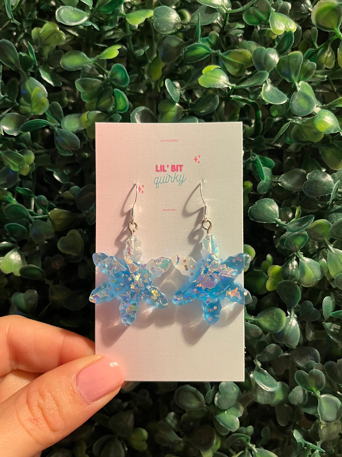 Iridescent snowflake 925 sterling silver hook earrings