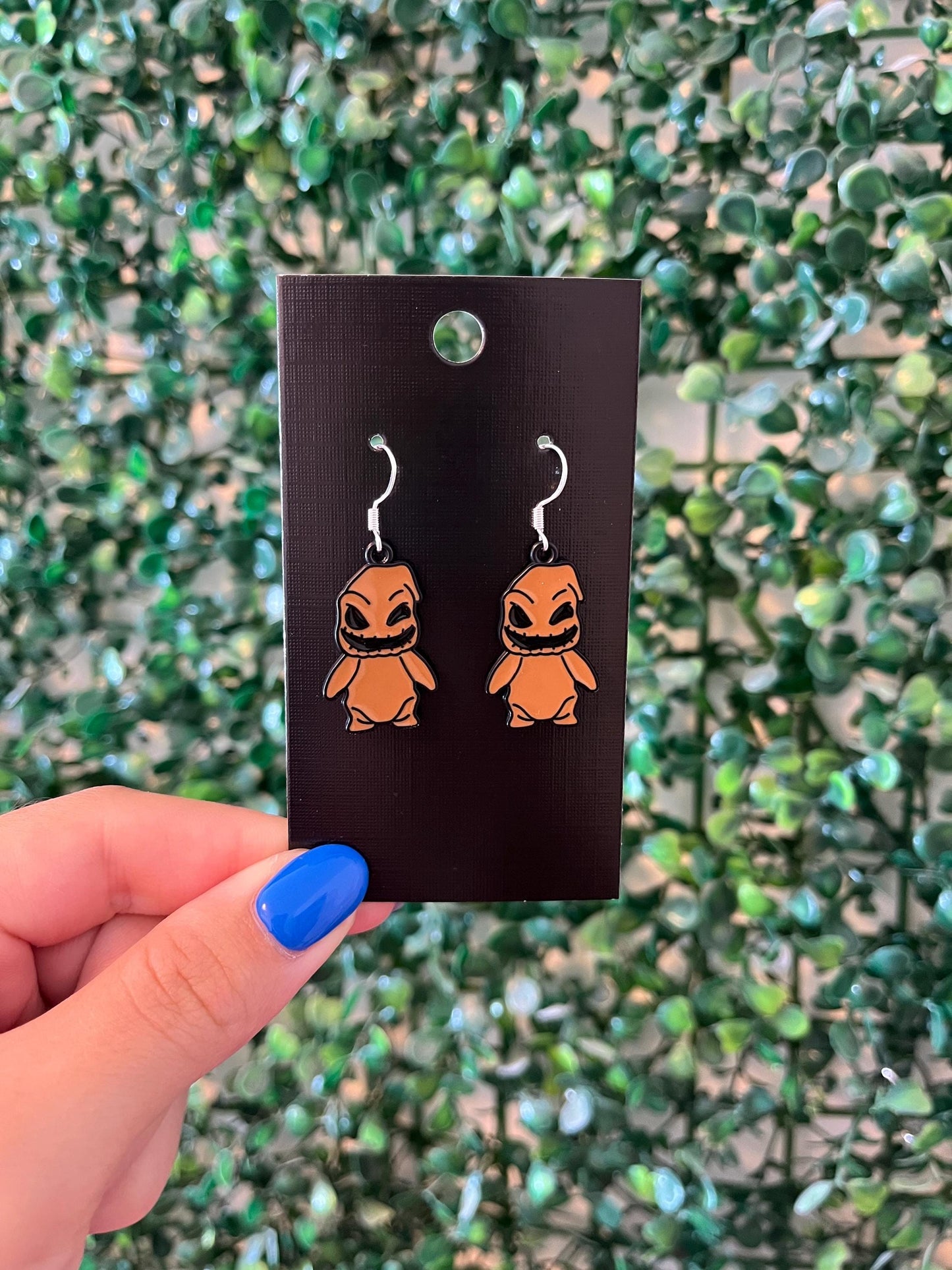 brown and green 925 sterling silver spooky Halloween earrings.