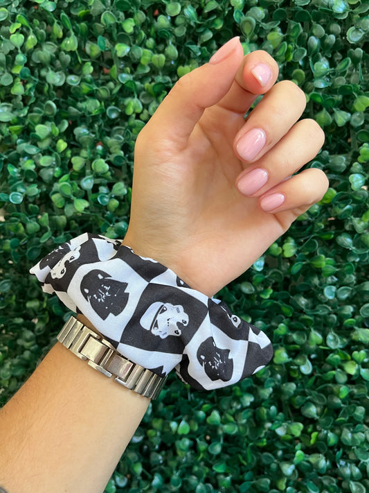 Handmade black and white sci-fi hair scrunchie