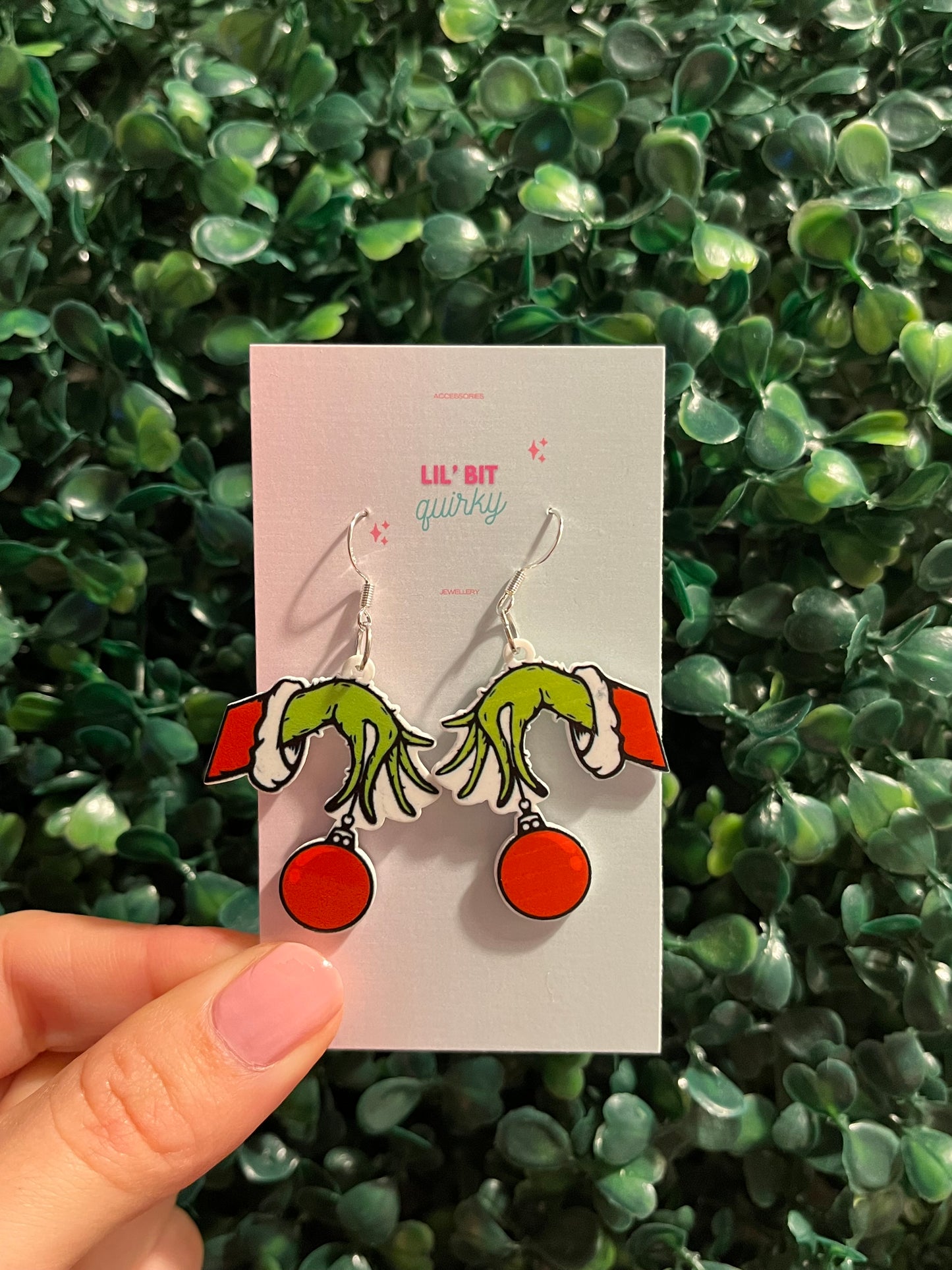 Grinchy Christmassy 925 sterling silver hook earrings