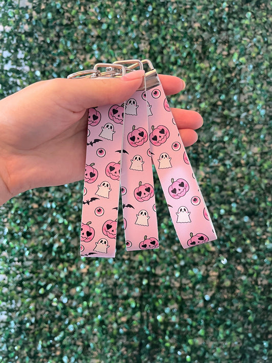 Spooky Halloween ghost bat and pumpkin boo keyring keychain car key wristlet.