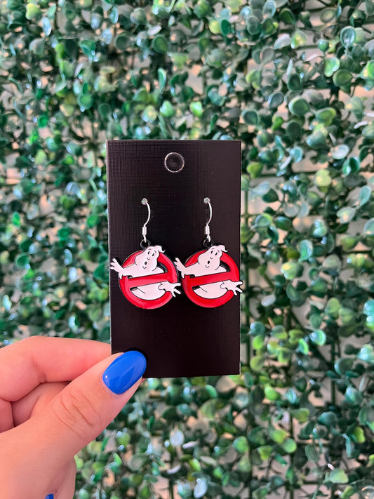 ghost spooky red black and white Halloween 925 sterling silver hook earrings.