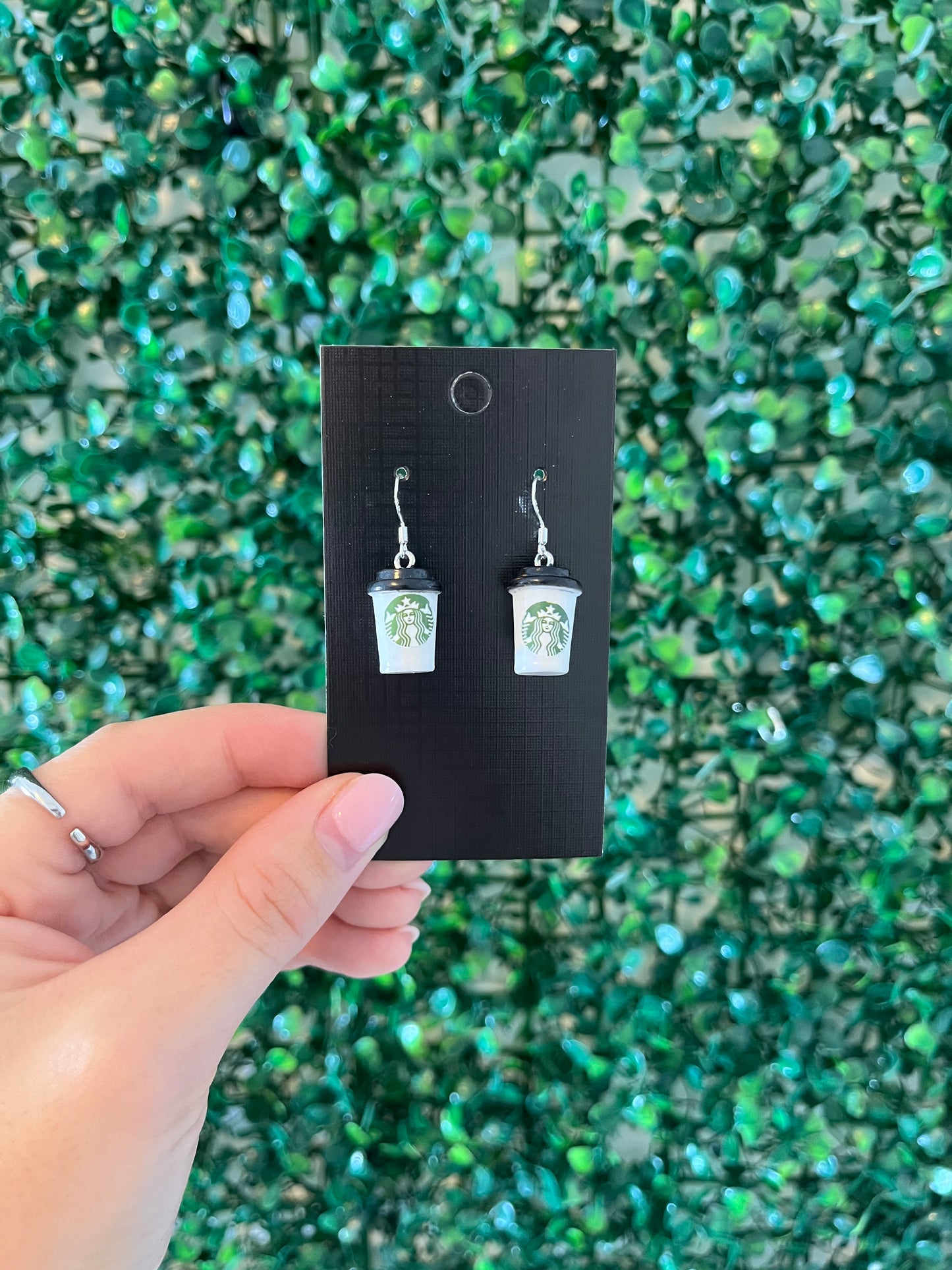 Coffee cup 925 sterling silver hook earrings.