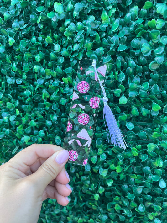 Disco bow acrylic bookmark with tassel
