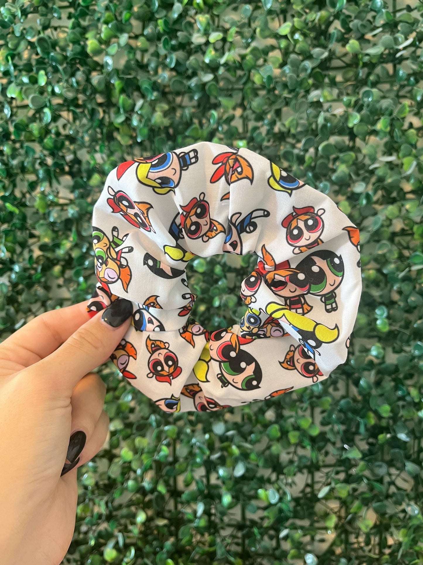 Handmade colourful girls power scrunchie hair tie elastic for thick hair.