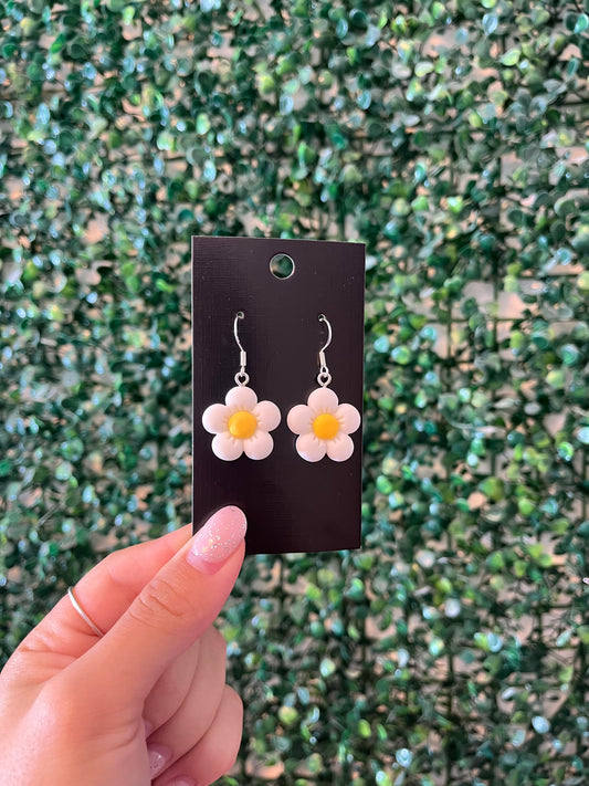Puffy daisy 925 sterling silver hook earrings.