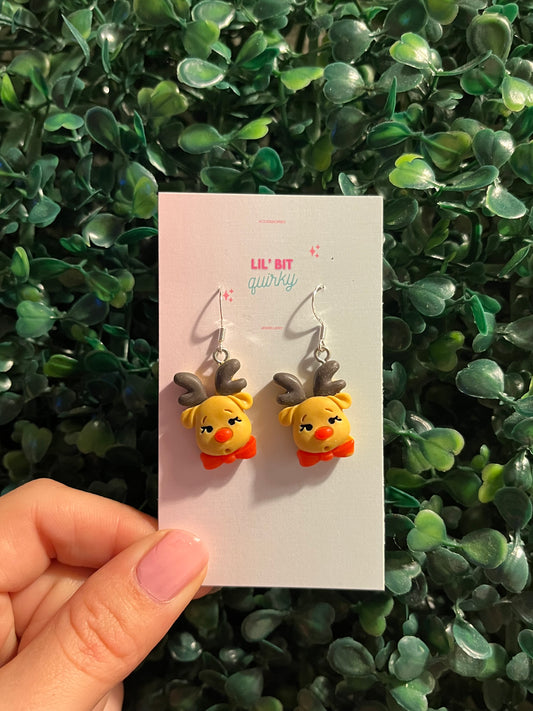 Playful reindeer Christmas 925 sterling silver hook earrings