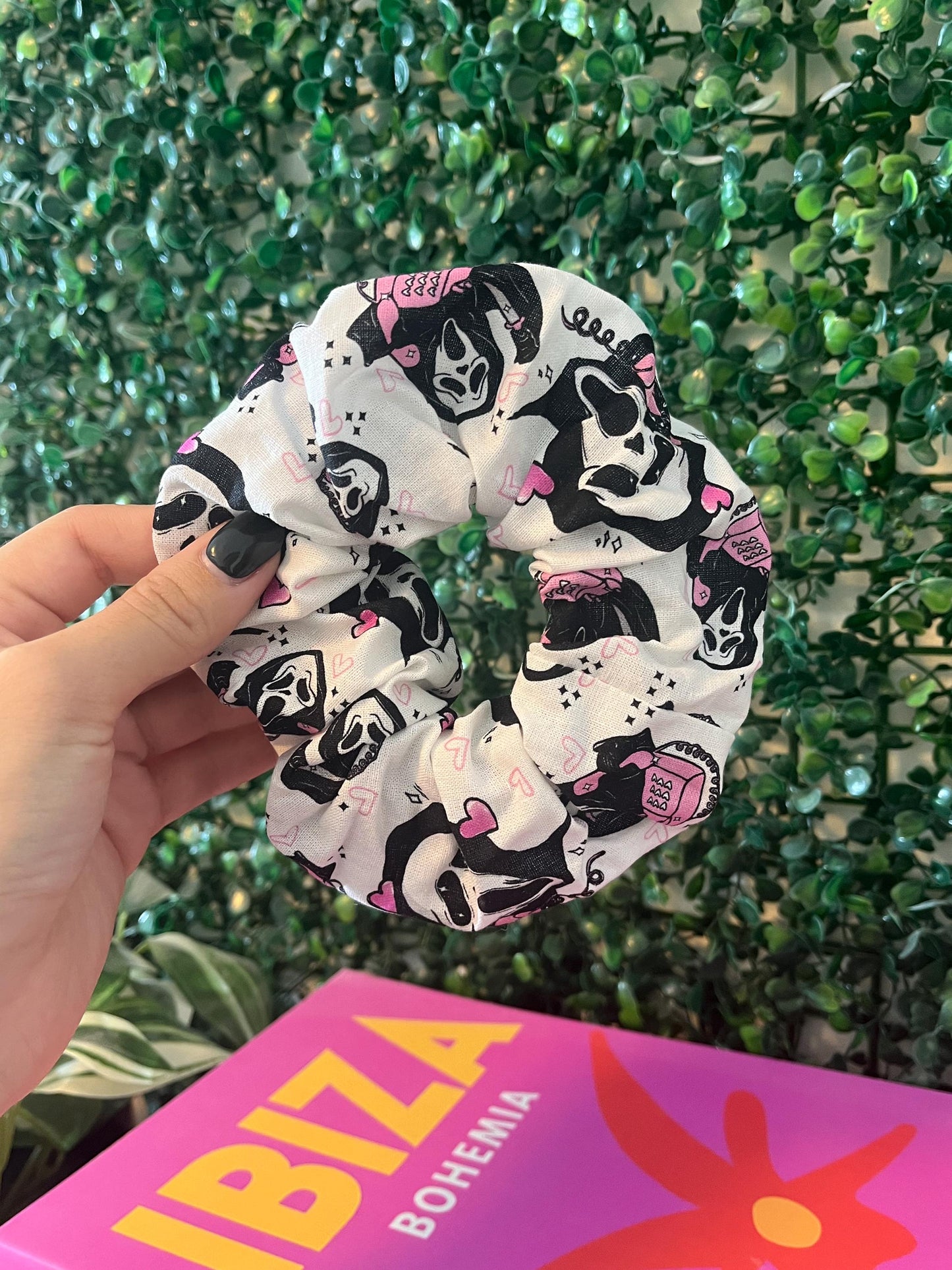 Handmade ghost horror scary film movie scrunchie hair tie elastic for thick hair.