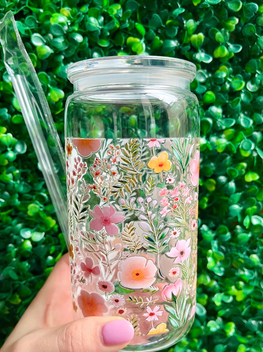 Delicate pretty floral designs 16oz plastic acrylic libbey cup tumbler with straw.