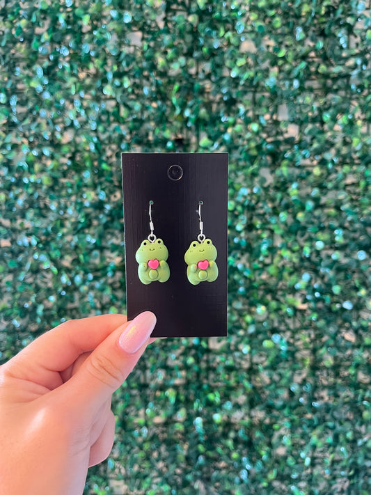 Cute frog 925 sterling silver hook earrings.