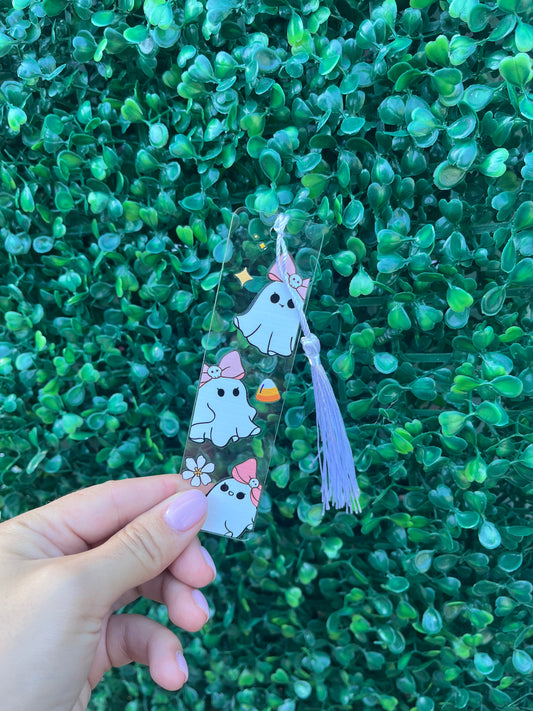 Candy corn ghost acrylic bookmark with tassel