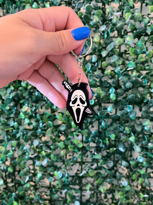 Ghost spooky horror Halloween knives face keyring keychain car keys.