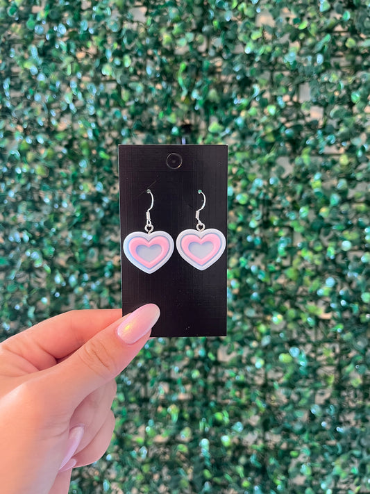 Coloured outline heart 925 sterling silver hook earrings.