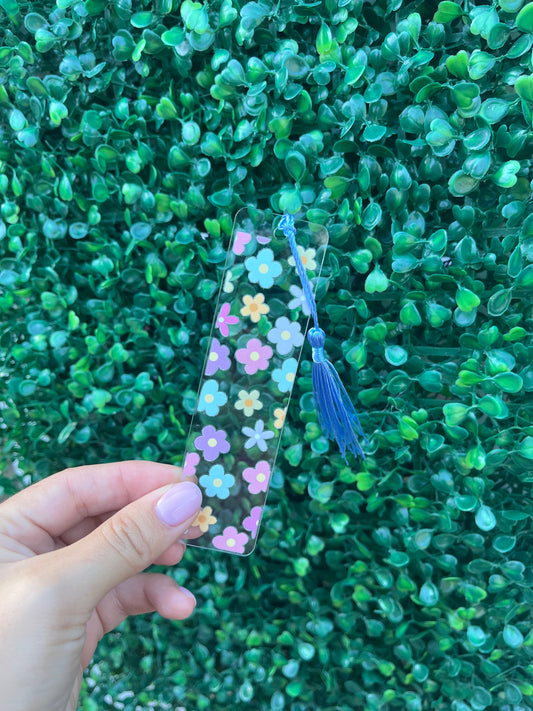 Pastel daisy acrylic bookmark with tassel