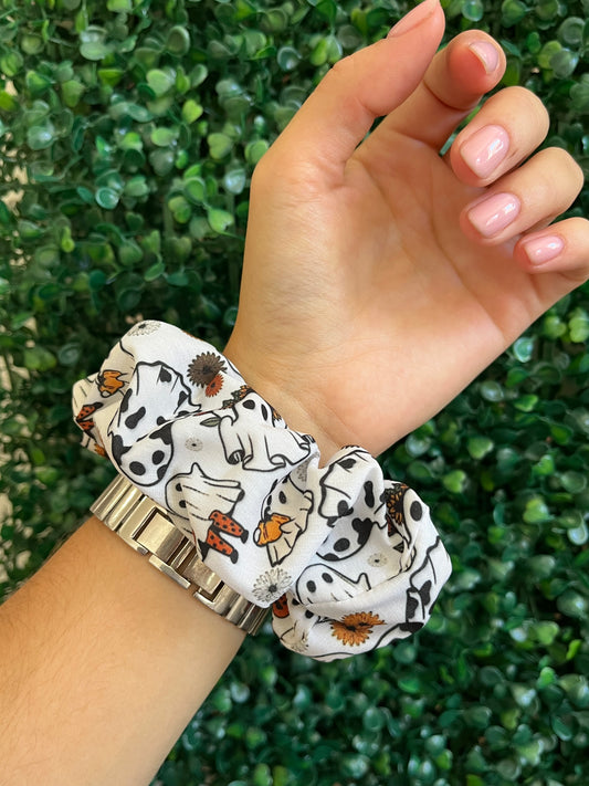 Handmade cowboy ghosts and pumpkin hair scrunchie