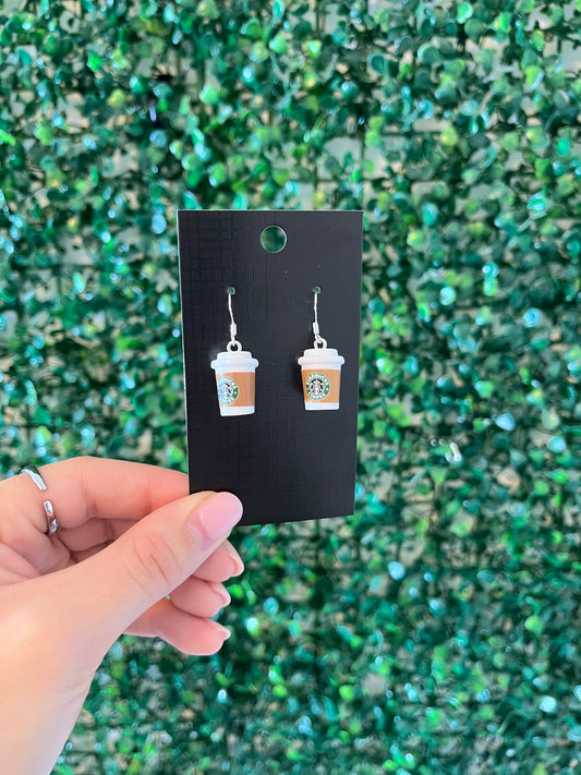 Coffee cup 925 sterling silver hook earrings.