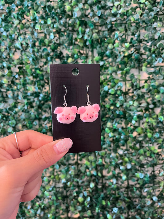 Pink piggy faces 925 sterling silver hook earrings.