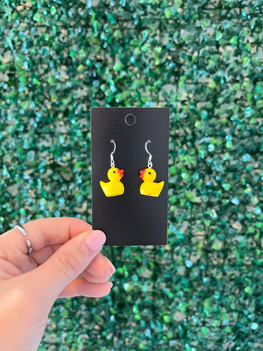 Novelty ducky 925 sterling silver hook earrings.