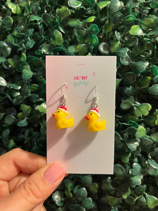 Fun Santa Christmas duck 925 sterling silver hook earrings