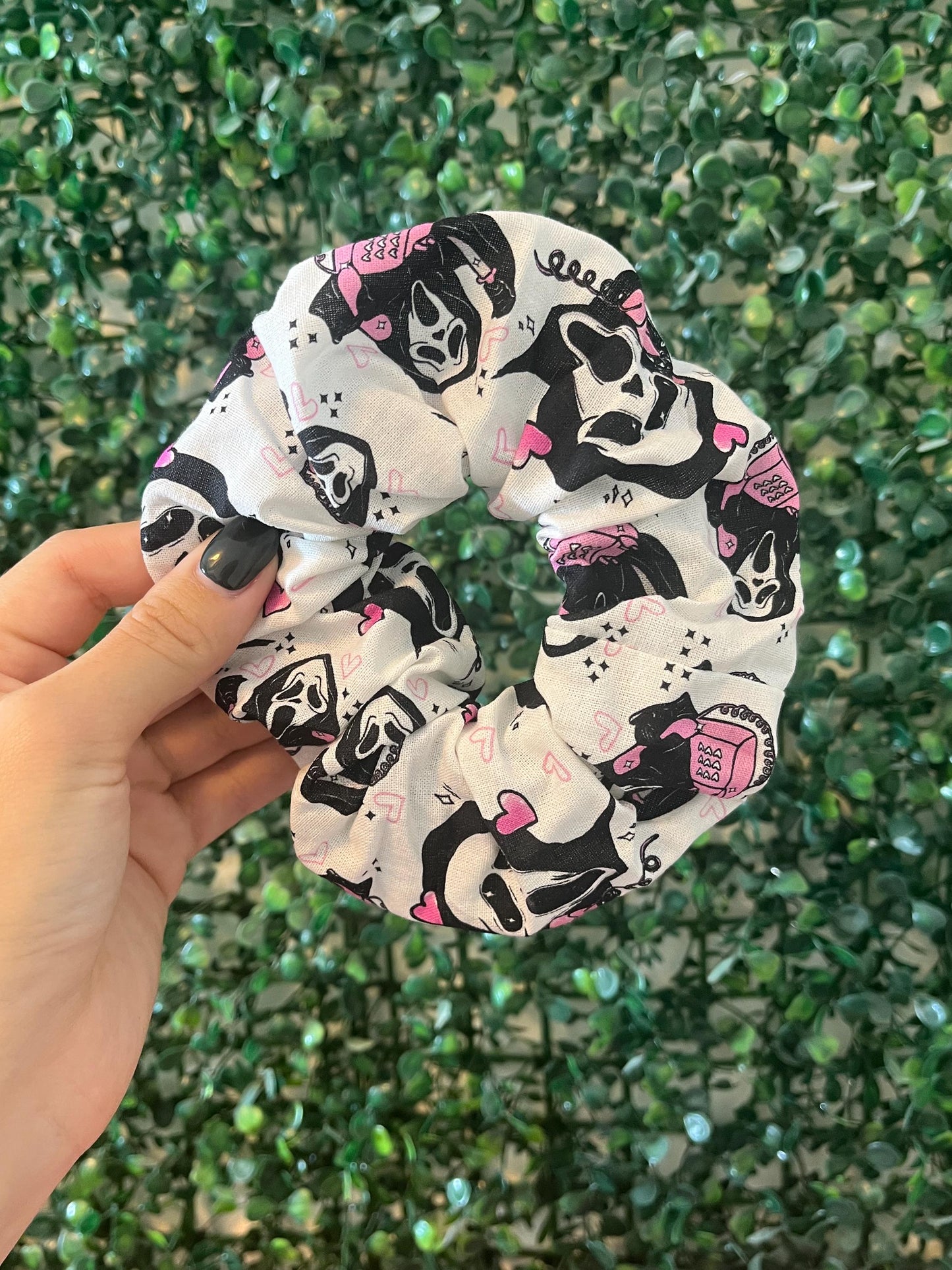Handmade ghost horror scary film movie scrunchie hair tie elastic for thick hair.