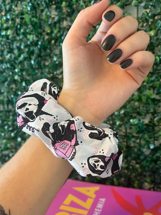 Handmade ghost horror scary film movie scrunchie hair tie elastic for thick hair.
