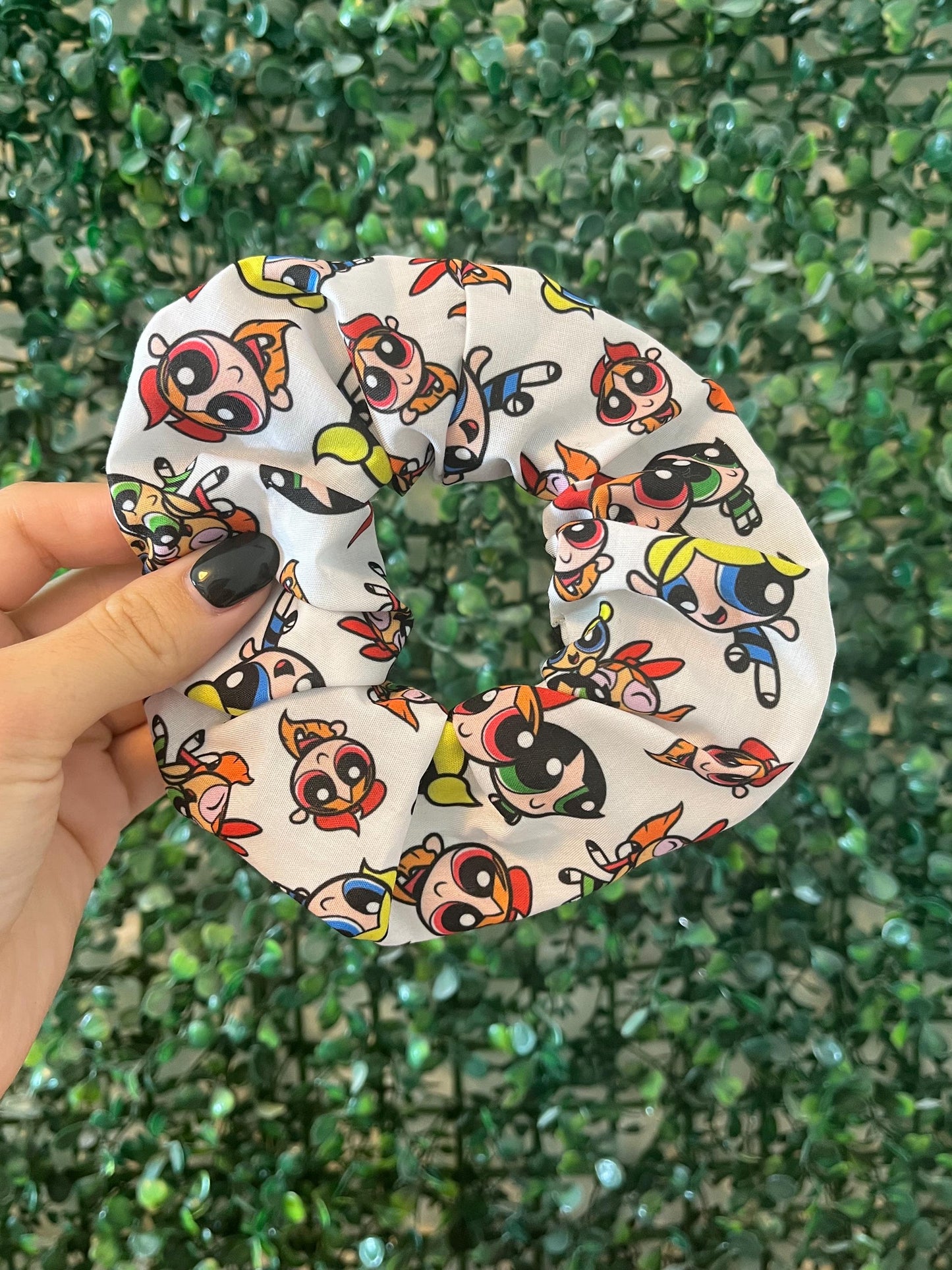 Handmade colourful girls power scrunchie hair tie elastic for thick hair.