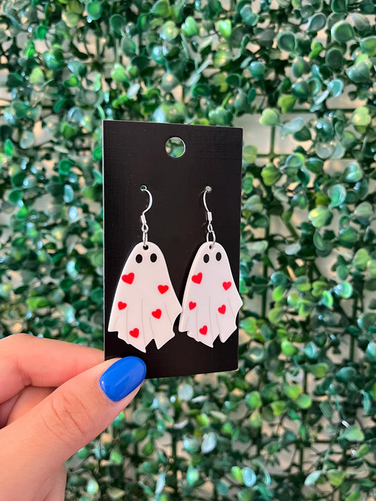 Heart ghosty ghost 925 sterling silver hook earrings.