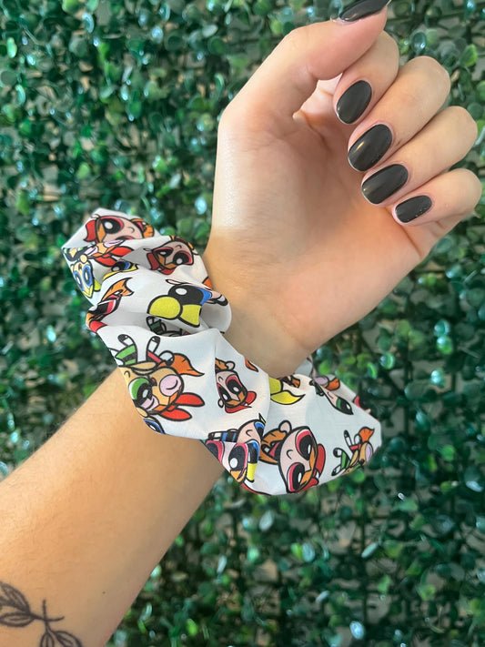 Handmade colourful girls power scrunchie hair tie elastic for thick hair.