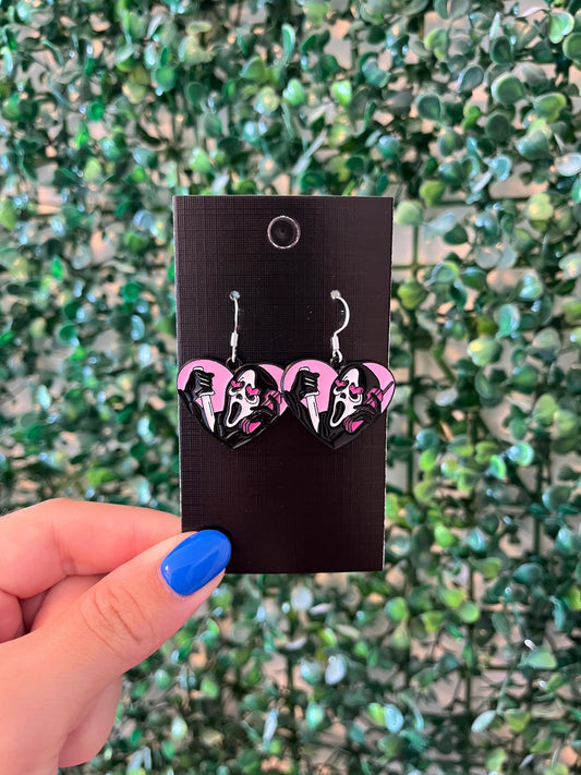 Ghosty girly heart no you hang up horror movie 925 sterling silver earrings.