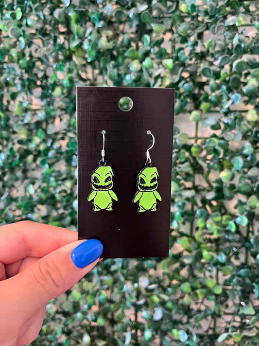 brown and green 925 sterling silver spooky Halloween earrings.