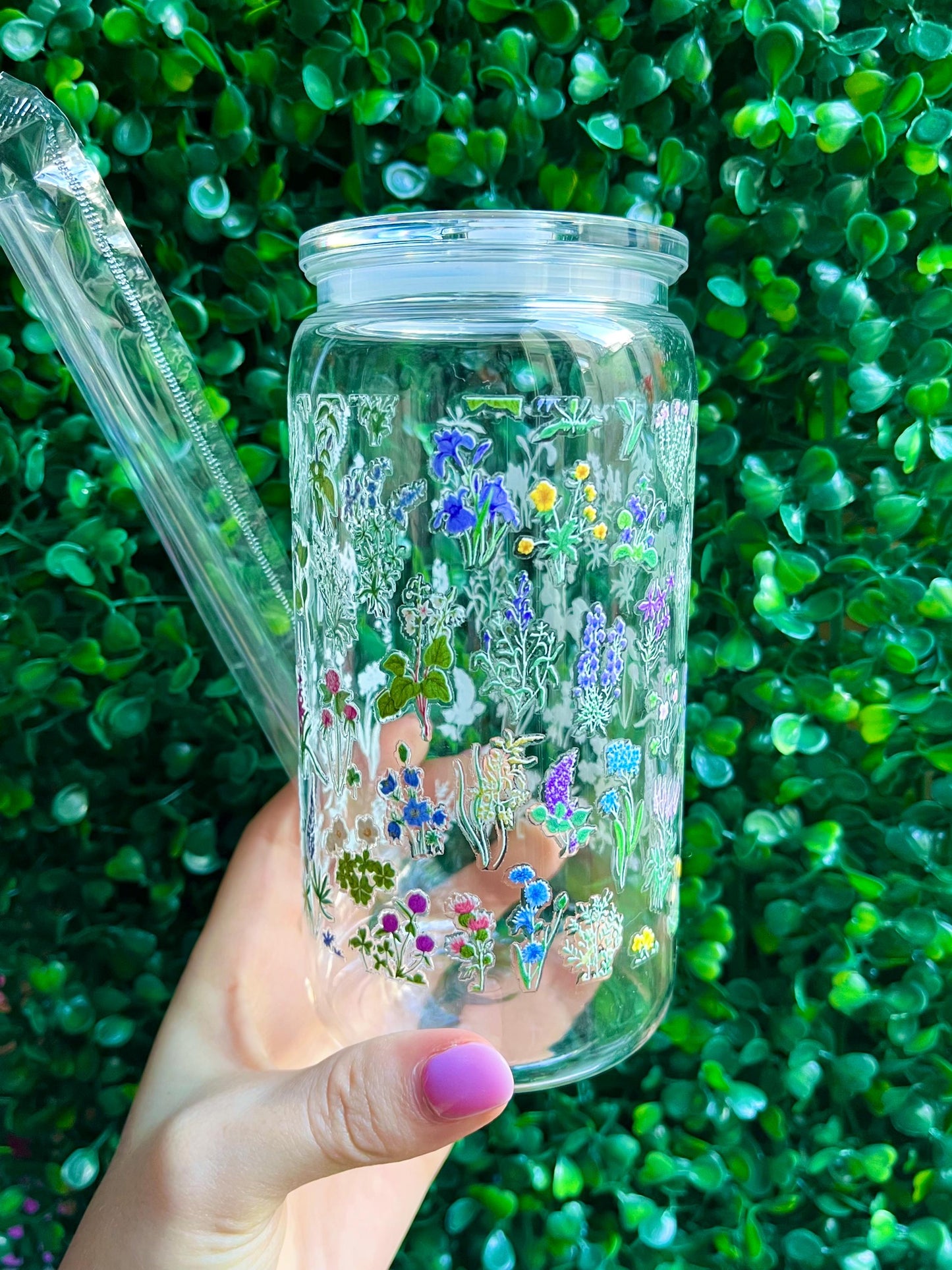 Delicate pretty floral designs 16oz plastic acrylic libbey cup tumbler with straw.