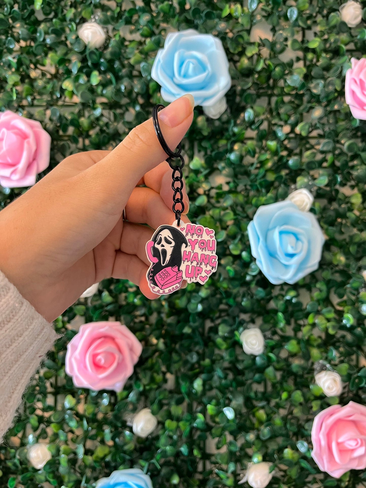 Scary movies keyrings with black enamel keyring chain.